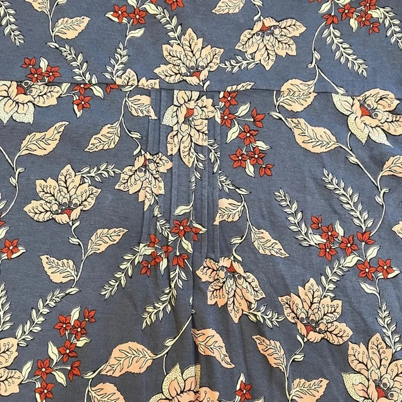 J. Jill Sz M Modal Denim Blue Floral Long Sleeve Tunic Blouse Trim Casual Vneck - Picture 10 of 10